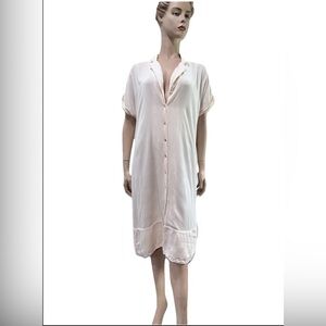 SIMPLE Cream Midi Dress with Short Sleeves and Classic Collar